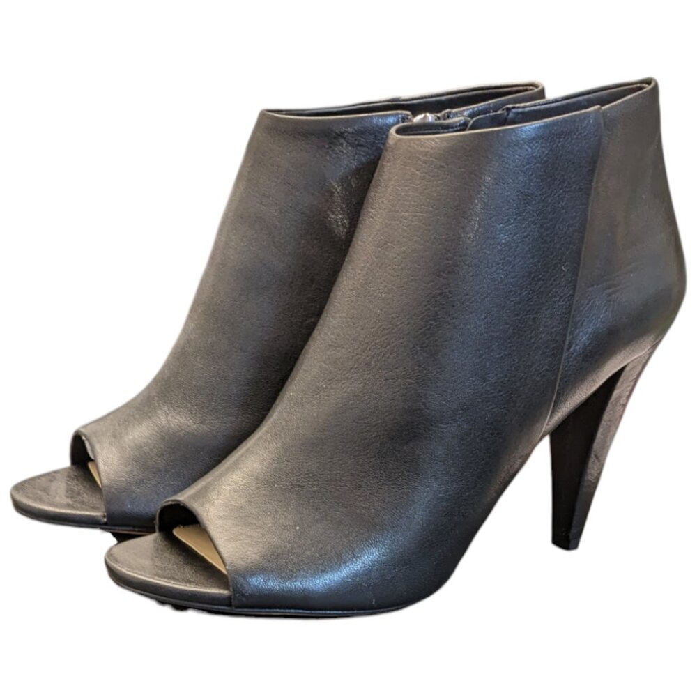 Vince Camuto Black Leather Peep Toe Ankle Booties